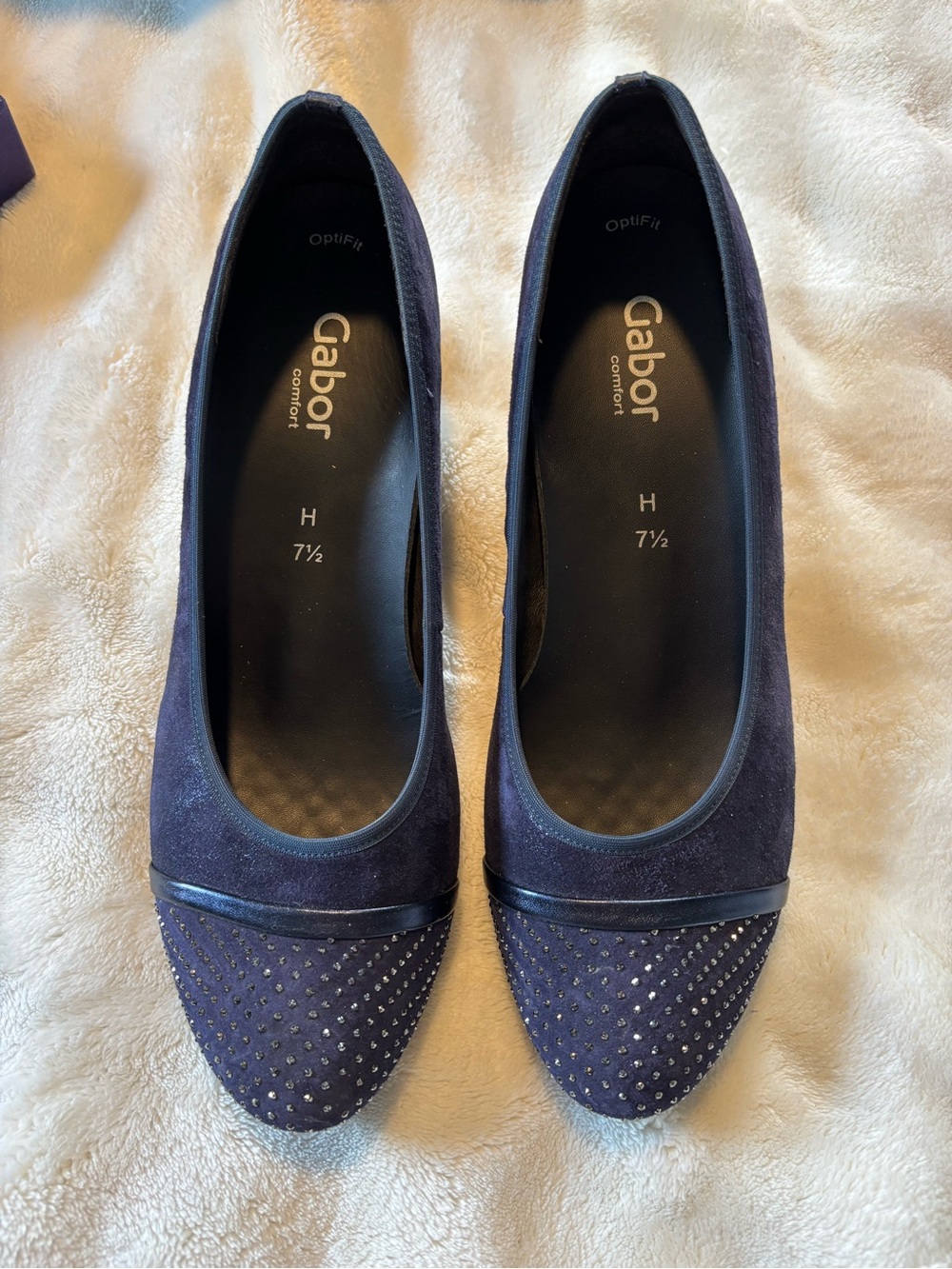 Gabor Comfort "Tori" Navy Suede Rhinestone Cap Toe Pumps-UK7.5/US10 Wide